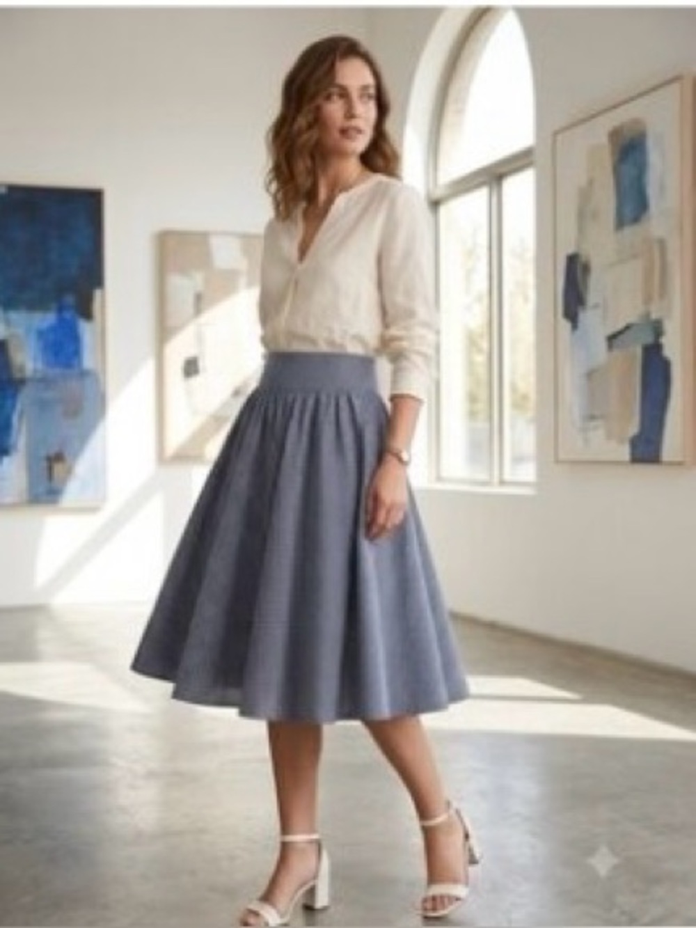 Ralph Lauren |Vintage Navy and white gingham patterned midi  skirt  ~ Sz4